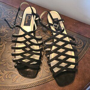 Pappagallo VTG Black Strappy Sandals Size 10M Leather Sandal Made in Brazil